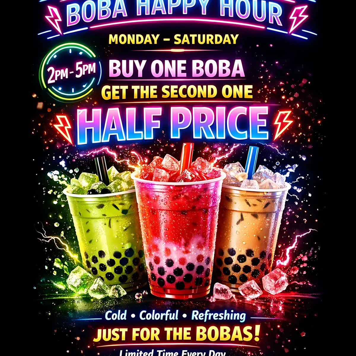 50% Off Boba Happy Hour